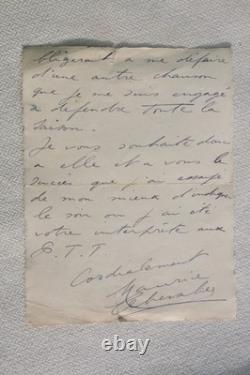 Letter handwritten and signed by Maurice Chevalier