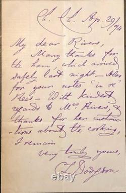 Lewis Carroll autograph letter signed addressed to his friend Dr. Rivers