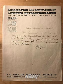 Louis Aragon Autograph Letter Signed Aear