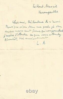 Louis Aragon Autograph Letter Signed. Shameful To Have Found That So Little