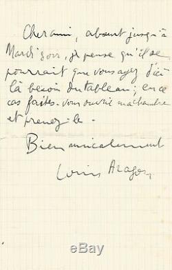Louis Aragon Letter Autograph Signed. Be Open My Room