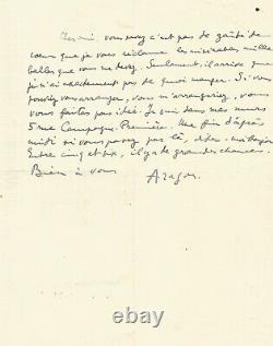 Louis Aragon Letter Autograph Signed. I Havent Exactly Nothing To Eat