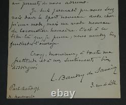 Louis Baudry de Saunier SIGNED AUTOGRAPH LETTER Human Locomotion 1891