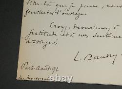 Louis Baudry de Saunier SIGNED AUTOGRAPH LETTER Human Locomotion 1891