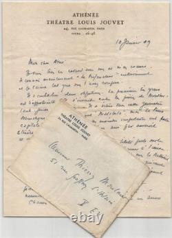 Louis Jouvet Beautiful signed autograph letter to Maulnier The Profaner 1949