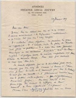 Louis Jouvet Beautiful signed autograph letter to Maulnier The Profaner 1949