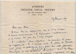 Louis Jouvet Beautiful signed autograph letter to Maulnier The Profaner 1949