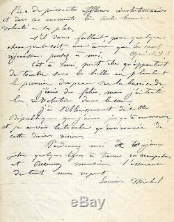 Louise Michel Autograph Letter Signed. Extraordinary Letter On The Republic
