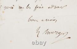MURGER Autographed Letter Signed to a Publisher AUTOGRAPH MANUSCRIPT 1850