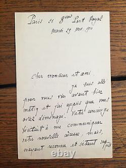 MUSELLI (Vincent). Signed autograph letter, dated Tuesday, November 29, 1910