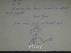 Marcel AYMÉ SIGNED AUTOGRAPH LETTER TO LHOSTE with small drawing 1936