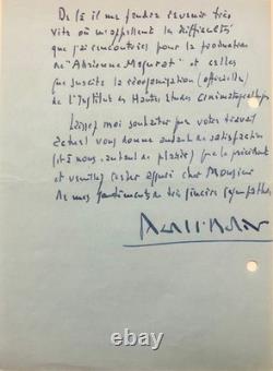 Marcel L'Herbier handwritten signed letter to Maurice Toesca, mentioning IDHEC