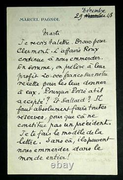 Marcel Pagnol Letter Autograph Signee On The Contract Of The Secret Of The Iron Mask