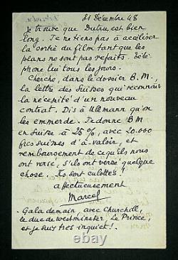 Marcel Pagnol Letter Autograph Signee On The Contract Of The Secret Of The Iron Mask