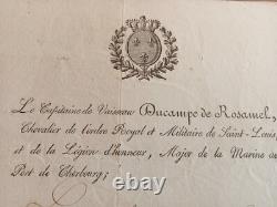 Marine Autographed Letter Signed Cherbourg 1816 Claude Du Campe De Rosamel