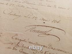 Marine Autographed Letter Signed Cherbourg 1816 Claude Du Campe De Rosamel