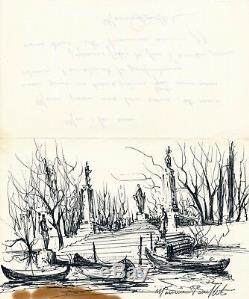 Maurice Original Drawing Ink Buffet Signed Letter Illustrated Autograph Laval