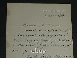Maurice Paléologue Autographed Letter Signed Monument to Marshal Joffre 1936