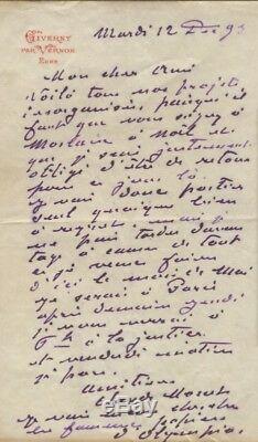 Monet Letter Autograph Signed To Gustave Geffroy 1893