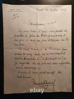Old Handwritten Autograph Letter Signed By Marcel Pagnol