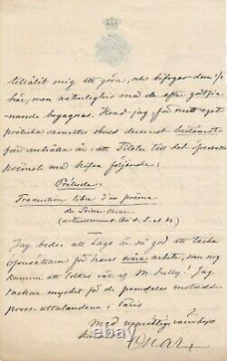Oscar II De Sweden 1829-1907 Autograph Letter Signed On Fantasie Mounel Sully