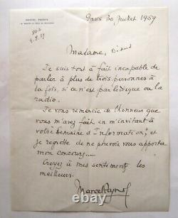 Pagnol Marcel Signed Autograph Letter, Refusal To Participate In A Radio Program
