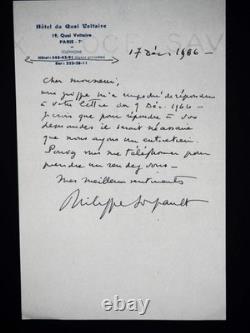 Philippe Soupault signed autograph letter 1966