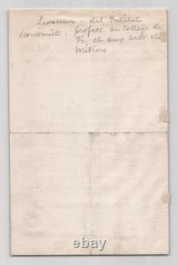 Pierre Émile Levasseur Autograph letter signed to Risler Social Economy 1887
