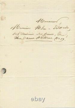 Pierre Flourens Autograph Letter Signed To Henri Milne Edwards Report Cuvier