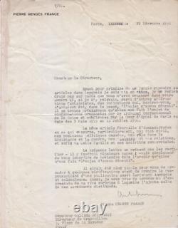 Pierre MENDÈS FRANCE - Important letter signed to Jean GALTIER-BOISSIÈRE, 1958