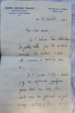 Pierre Mandès France beautiful autographed letter signed 31/07/1931