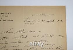 ROCHE Jean-Baptiste SIGNED AUTOGRAPH LETTER, HIGHER SCHOOL OF AERONAUTICS, 1912