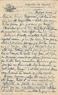 Rachilde Autograph Letter Signed Ernest Lajeunesse. 1908