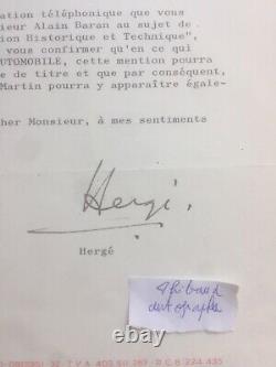 Rare Beautiful Letter Typed Signed Hergé Autograph Dedication 1978 Tintin Signed