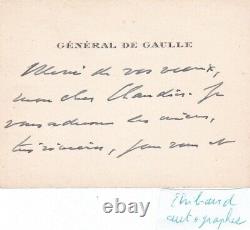 Rare Gift Card Letter Signed General Charles De Gaulle Autograph Dedication