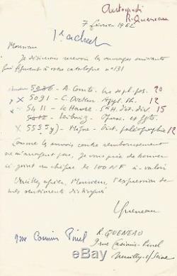 Raymond Queneau / Autograph Letter Signed + Signed Slip. 2 Records
