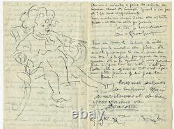 Recto Verso Autograph Letter Signed By Grass-mick In 1936 With Original Drawing