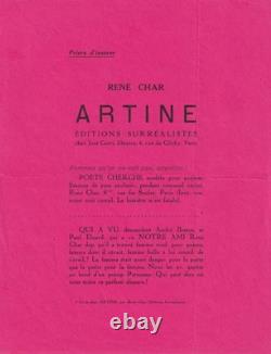 René Char autograph letter signed on the famous Surrealist prospectus of Artine