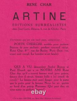 René Char autograph letter signed on the famous Surrealist prospectus of Artine
