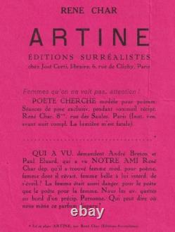 René Char autograph letter signed on the famous Surrealist prospectus of Artine