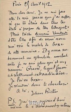 Rictus Jehan (1867-1933), Poet Autograph Letter Signed Addressed To A Friend Boxing