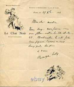 Rodolphe Salis Rare Letter Autograph Signee In 1886 Header Chat Noir To Bruant