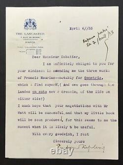 Rudyard Kipling Letter Signed On François Mauriac Signed Letter In 1933