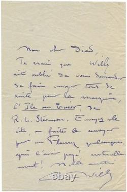 STEVENSON Sidonie Gabrielle COLETTE / Signed autograph letter / Treasure Island