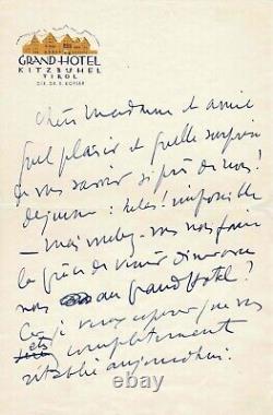 Sacha Guitry Autographed Letter to Countess Piercy de Mignano. Kitzbühel