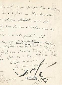 Salvador Dali Signed Autograph Letter Decorated With A Drawing. Franco And Catalonia