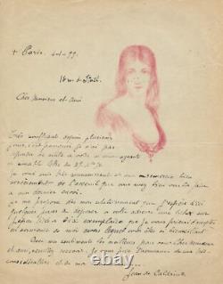 Signed autographed letter by Jean de CALDAIN illustrated