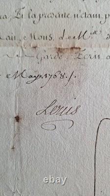 Signed parchment by Louis XV, Bourbonnais Regiment, letter of service, 1768