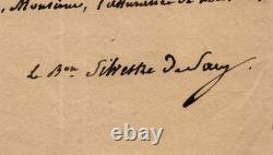 Silvestre de Sacy Autograph Letter Signed Incurables Orientalism 1833