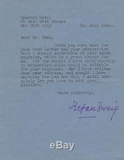 Stefan Zweig Letter Typed Written To Mr Ewen. Exiled In 1940. Autograph